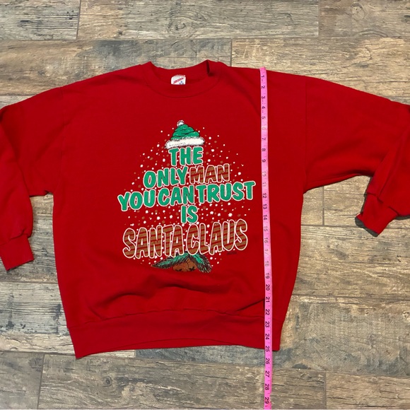 Women’s VTG Jerzees Red Festive Santa Crewneck Sweater - Picture 6 of 6